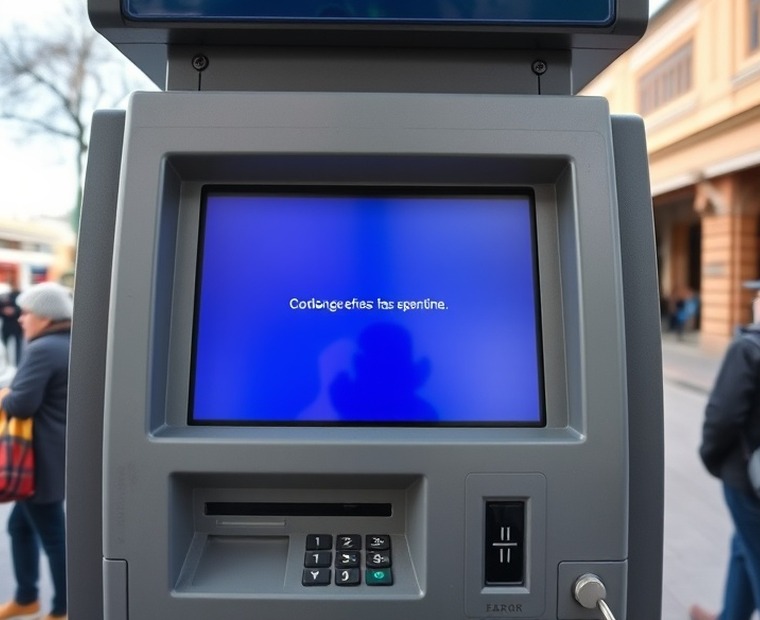 Antes — Terminal bloqueado por un error de aplicación y fuera de servicio.