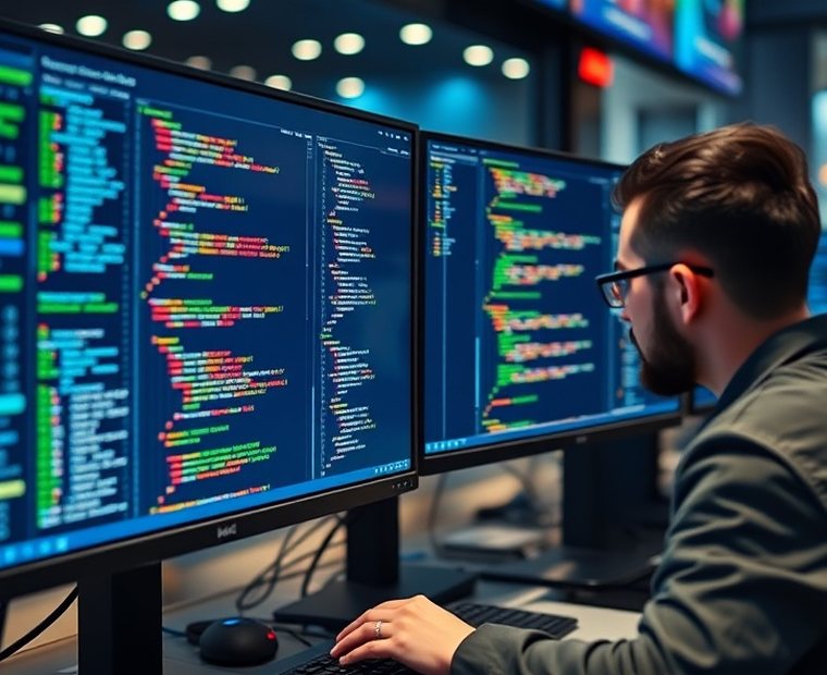 Equipo de desarrollo trabajando en el software del terminal